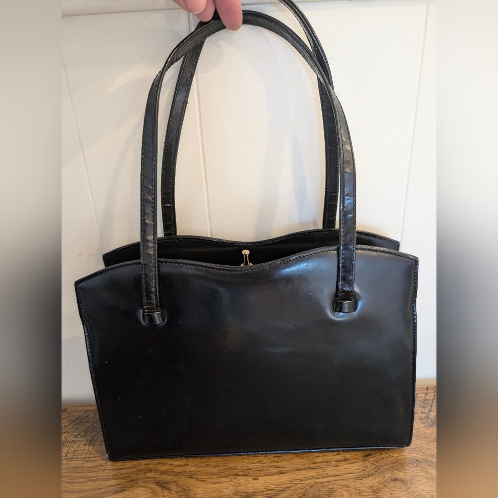 Adrian Gold London 60s 70s Black Patent Leather Vintage Satchel - Collection Bag - Picture 2 of 16